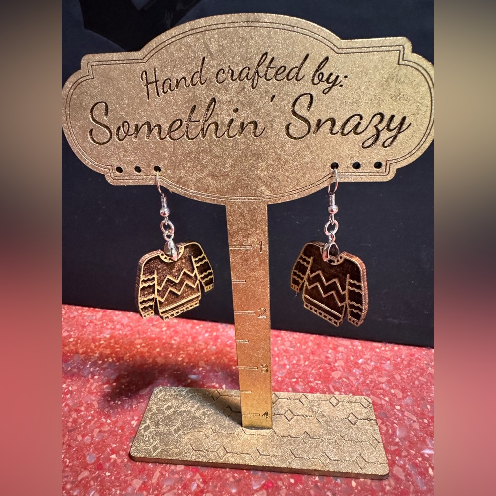 Handmade and hand painted wood Christmas Sweater Earrings NEW